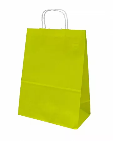 Крафт пакет с крученой ручкой 1 сл 32х24х12 УНМ (жёлто-зелёный)